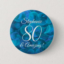 Chapa Redonda De 5 Cm Elegant Ocean Blue 80 and Amazing Birthday