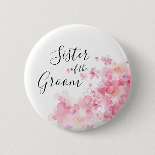 Chapa Redonda De 5 Cm Elegant pink watercolor floral sister of the groom