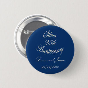 Chapa Redonda De 5 Cm Elegante 25º Aniversario de Plata Personalizado