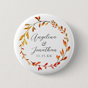 Chapa Redonda De 5 Cm Elegante acuarela otoño deja matrimonio personaliz