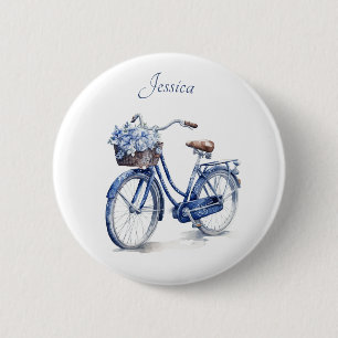 Chapa Redonda De 5 Cm Elegante bicicleta floral azul Delft personalizada