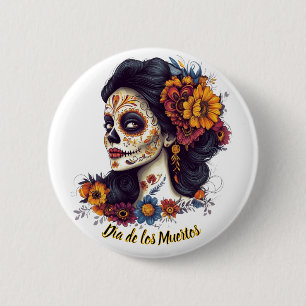 Chapa Redonda De 5 Cm Elegante Día de la Muerte de la Mujer del Cráneo d
