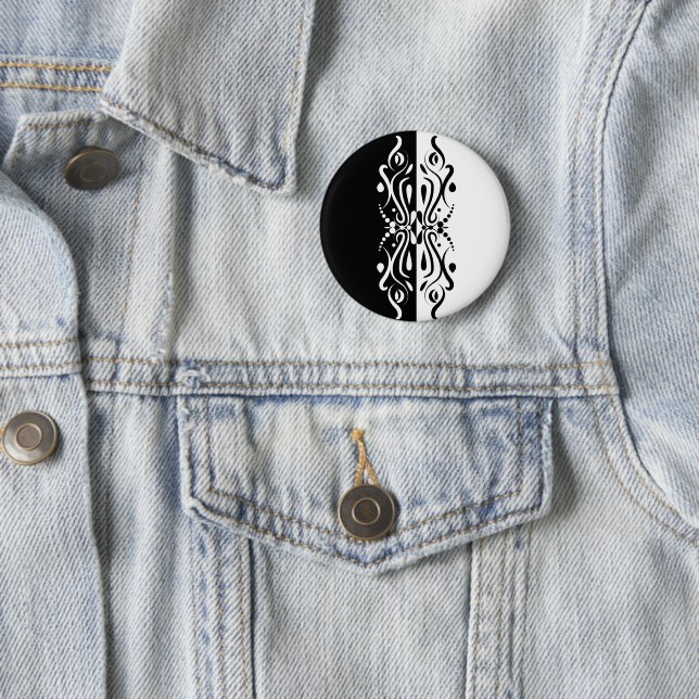 Chapa Redonda De 5 Cm Elegante estilo Harlequin negro y blanco abstracto (In situ)