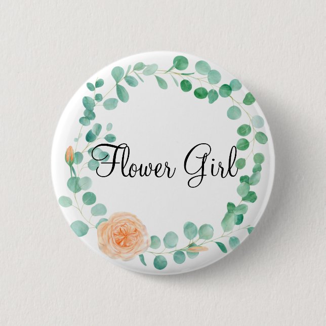 Chapa Redonda De 5 Cm Elegante Eucalyptus Green Peach Floral Girl (Anverso)