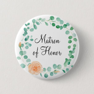 Chapa Redonda De 5 Cm Elegante Eucalyptus Green Peach Matron of Honor