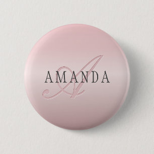 Chapa Redonda De 5 Cm Elegante Faux Rosa Oro Nombre y Monograma