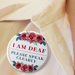 Chapa Redonda De 5 Cm Elegante Feminine Red Rose Floral Deafness