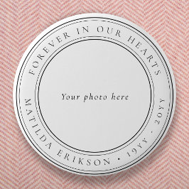 Chapa Redonda De 5 Cm Elegante Funeral Mínimo Clásico Foto Memorial