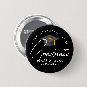 Chapa Redonda De 5 Cm Elegante Graduado Negro Personalizado Graduación