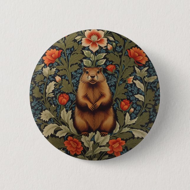Chapa Redonda De 5 Cm Elegante Groundhog William Morris inspirado (Anverso)