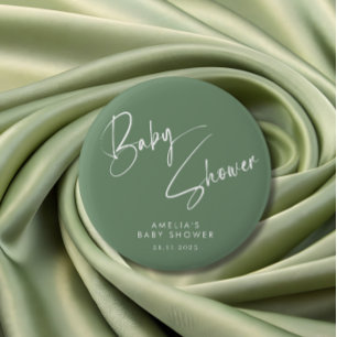 Chapa Redonda De 5 Cm Elegante guión Verde Salvia Baby Shower Moderno