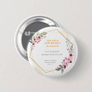 Chapa Redonda De 5 Cm Elegante Invitación de Baby Shower Floral Dorado G