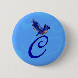 Chapa Redonda De 5 Cm Elegante Monograma Inicial C Bluebird