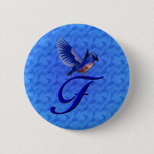Chapa Redonda De 5 Cm Elegante Monograma Inicial F Bluebird