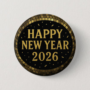 Chapa Redonda De 5 Cm Elegante negro y dorado feliz Año Nuevo 2026