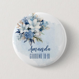 Chapa Redonda De 5 Cm Elegante padre de ducha floral azul de invierno pa