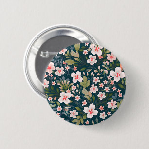 Chapa Redonda De 5 Cm Elegante patrón floral rosa y blanco