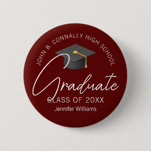 Chapa Redonda De 5 Cm Elegante Personalizado de Graduación de Borgoña 20