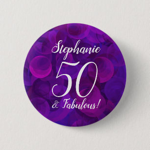 Chapa Redonda De 5 Cm Elegante púrpura 50 y fabulosa fiesta de cumplea