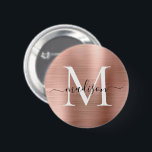 Chapa Redonda De 5 Cm Elegante Rosa con guion de monograma Metalizado ce<br><div class="desc">Elegante botón Rosa con guión Metalizado de monograma cepillado de oro</div>