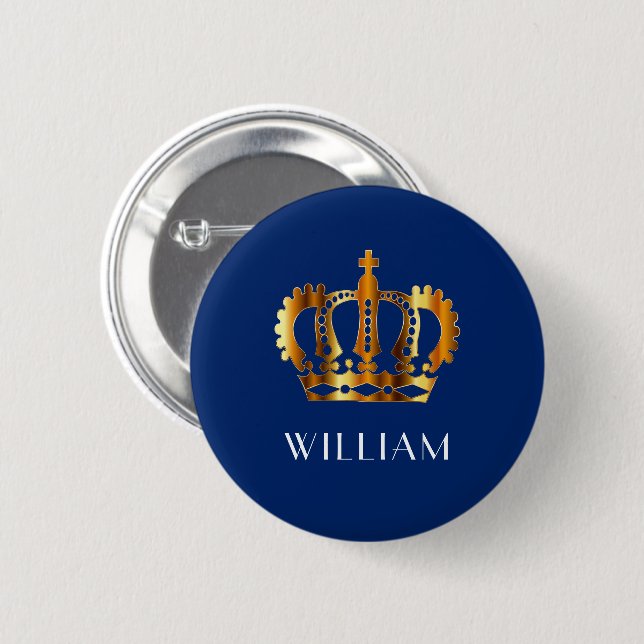 Chapa Redonda De 5 Cm Elegante Royal Gold Crown Blue  (Anverso y reverso)