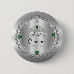 Chapa Redonda De 5 Cm Elegante verde esmeralda   Quinceañera de la Coron