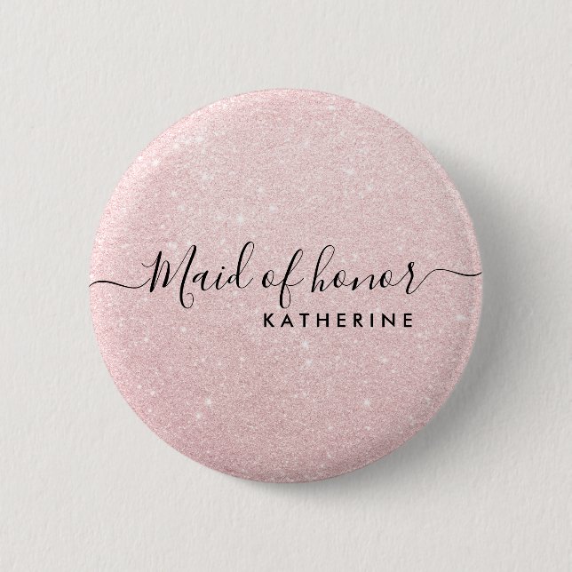 Chapa Redonda De 5 Cm Elegante y moderna sirvienta rosa purpurina dorada (Anverso)