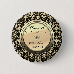 Chapa Redonda De 5 Cm Elegantes Remolinos Negros 50 Aniversario de Boda