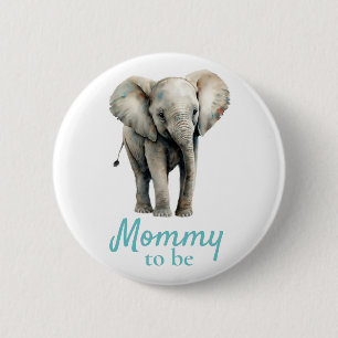 Chapa Redonda De 5 Cm Elephant Mommy Baby Shower Blue Button