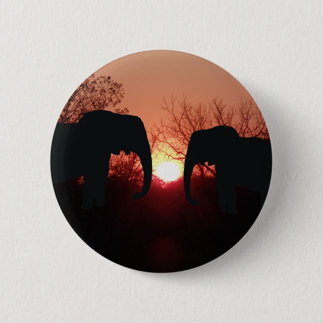 Chapa Redonda De 5 Cm Elephant Sunset Silhouette (Anverso)