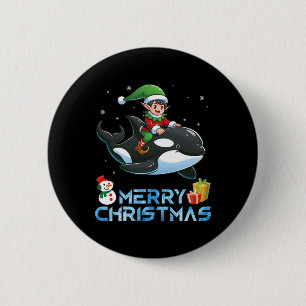 Chapa Redonda De 5 Cm Elf Riding Orca Snowman presente Feliz Día de Navi