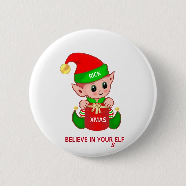 Chapa Redonda De 5 Cm Elfo de Navidad Adorable (Anverso)