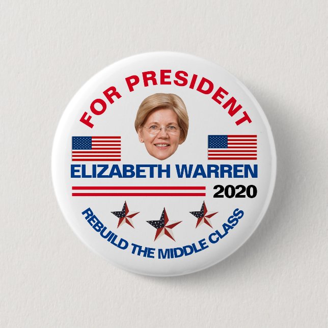 Chapa Redonda De 5 Cm Elizabeth Warren 2020 (Anverso)