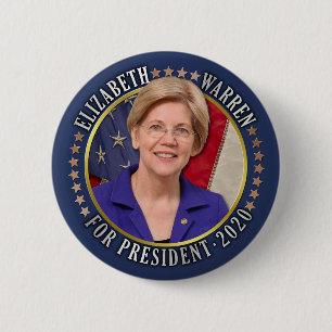Chapa Redonda De 5 Cm Elizabeth Warren para presidente 2020 Foto demócra