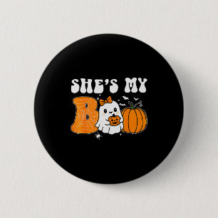 Chapa Redonda De 5 Cm Ella es mi Boo Divertidas Parejas de Halloween que
