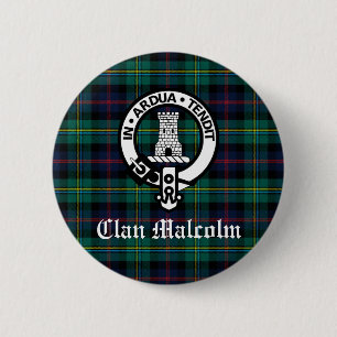 Chapa Redonda De 5 Cm Emblema de la Cresta del Clan Malcolm y Tartán