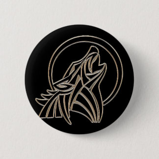 Chapa Redonda De 5 Cm Emblema de lobo aullador metálico tribal