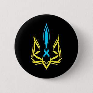 Chapa Redonda De 5 Cm Emblema Nacional Ucraniano Colores Amarillo Azul -