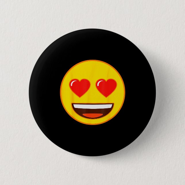 Chapa Redonda De 5 Cm Emoji Heart Eyes Yellow Smile Face  (Anverso)