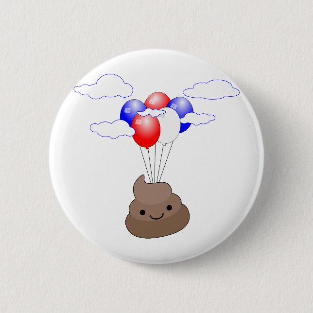 Chapa Redonda De 5 Cm Emoji Poo Volando Con Globos (Anverso)