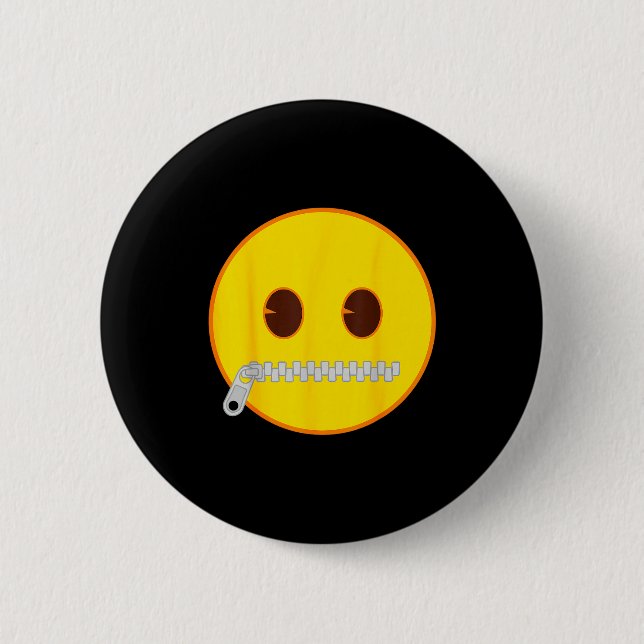 Chapa Redonda De 5 Cm Emoji Zip Zipper Mouth Yellow Smile Face  (Anverso)