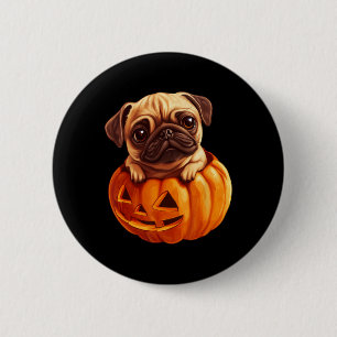 Chapa Redonda De 5 Cm En Calabaza Halloween Pugkin Cute Pug Halloween
