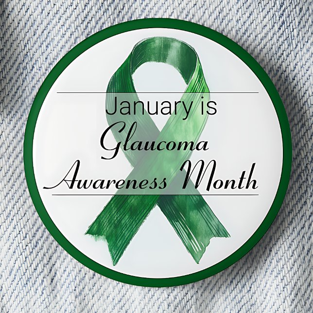Chapa Redonda De 5 Cm Enero Mes de Conciencia sobre el Glaucoma (January is Glaucoma Awareness Month pinback button.  Green awareness ribbon.)