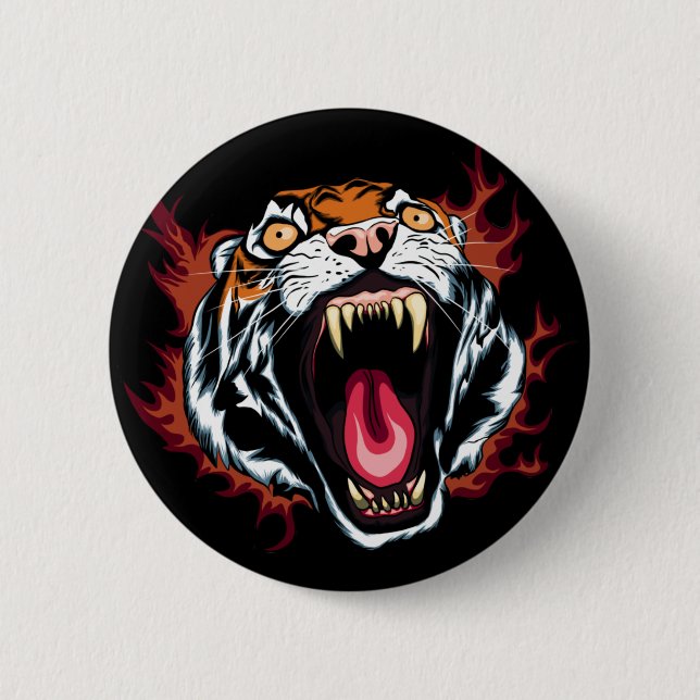 Chapa Redonda De 5 Cm Enfadado Roaring Tiger Face (Anverso)