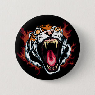 Chapa Redonda De 5 Cm Enfadado Roaring Tiger Face
