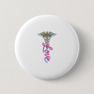 Chapa Redonda De 5 Cm Enfermera Amor Caduceo Floral Médico Diseño Vertic
