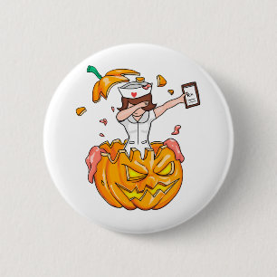 Chapa Redonda De 5 Cm Enfermera Dabbing Halloween T-Shirt Pumpkin Dab Gi