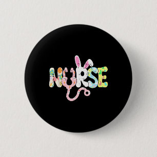 Chapa Redonda De 5 Cm Enfermera de Pascua Bunny Ears Enfermería Primaver