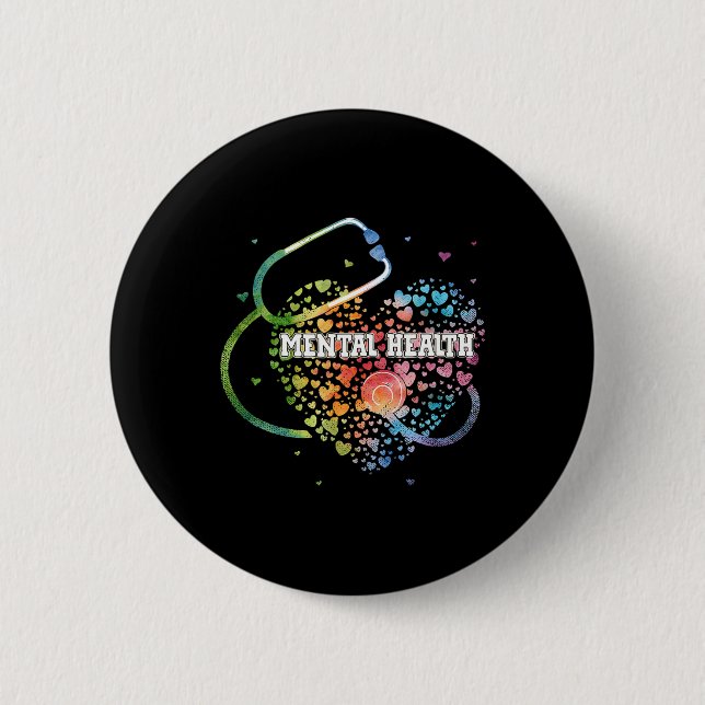 Chapa Redonda De 5 Cm Enfermera de salud mental Watercol Love Heart Scru (Anverso)