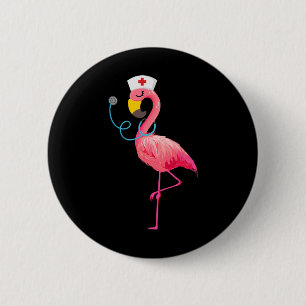 Chapa Redonda De 5 Cm Enfermera Flamingo - Funny Flamingo Lover Enfermer